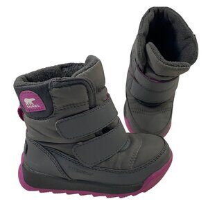Sorel Snow Boots Toddler Girls 7 Winter Shoes Insulated Gray Pink Logo Hook Loop